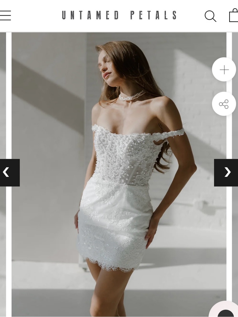 White Off-Shoulder Beaded Lace Dress - Picture 2 of 3